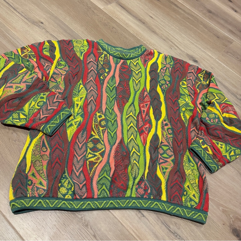 VTG COOGI Multicolor Woven Crewneck Sweater Men’s XXL Bright Colors